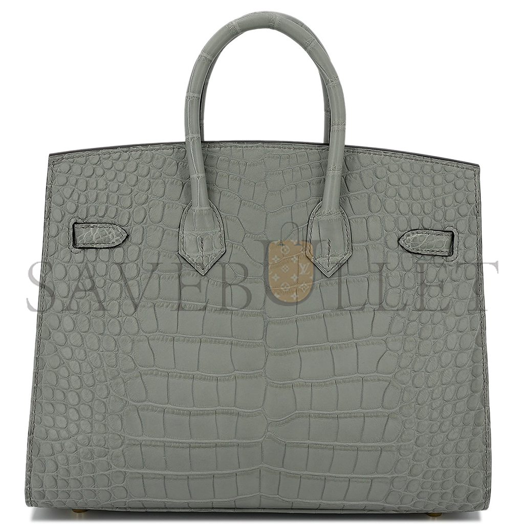 HERMÈS MASTER BIRKIN 20 CROCODILE LEATHER CRYSTAL GREY SILVER BUCKLE H041350CK05 (20*15.5*11cm)